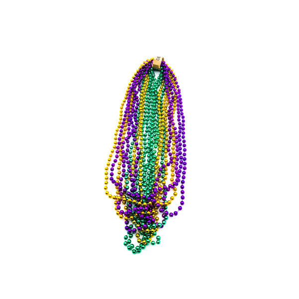 33" 7mm Round Throw Beads - Purple, Green & Gold