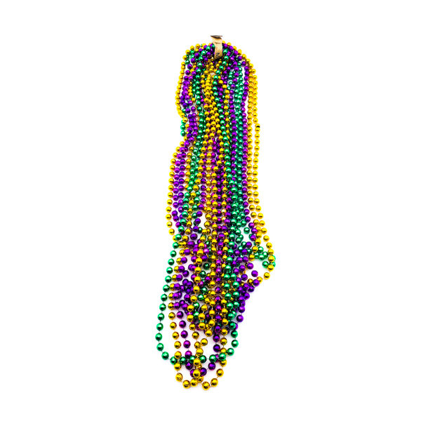 48" 12mm Round Throw Beads - Purple, Green & Gold