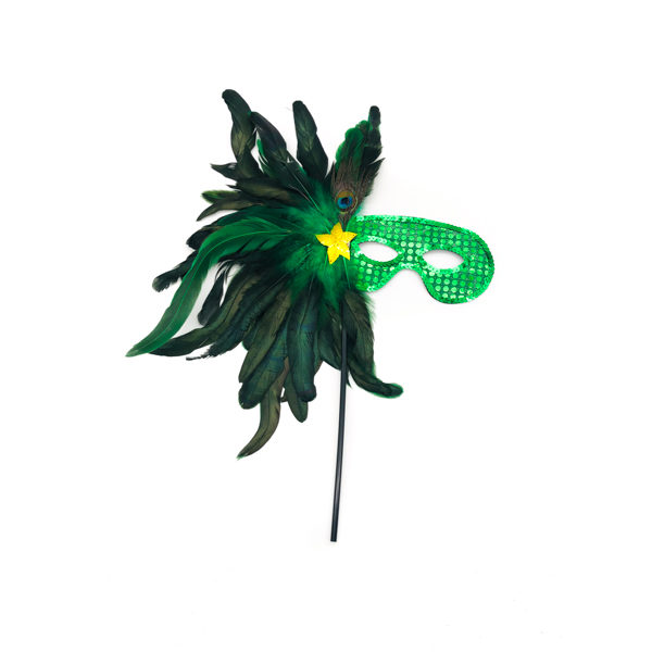 Green Face Stick Mask With Star Feathers