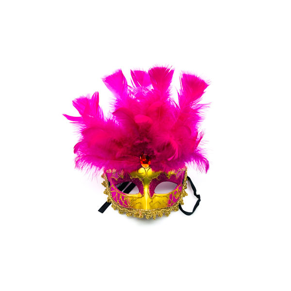 Hot Pink Face & Feathers – Venetian Mask