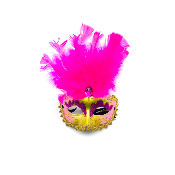 Light Pink Face Hot Pink Feathers – Venetian Mask